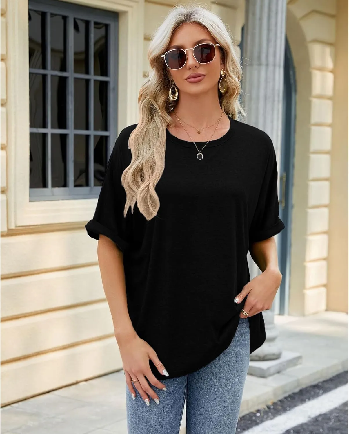 2 Pack Women's Oversized T Shirts 100% Cotton Short Sleeve Crewneck Summer Tops Casual Loose Basic Tee Shirts