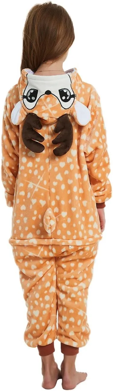 ABENCA Kids Deer Onesie Reindeer Costume Animal Girls Pajamas Christmas Halloween Cosplay Sleepwear.Dear.140