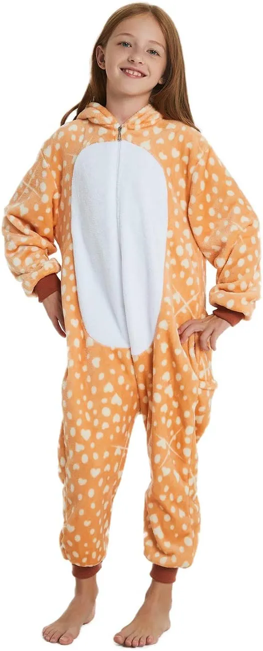 ABENCA Kids Deer Onesie Reindeer Costume Animal Girls Pajamas Christmas Halloween Cosplay Sleepwear.Dear.140