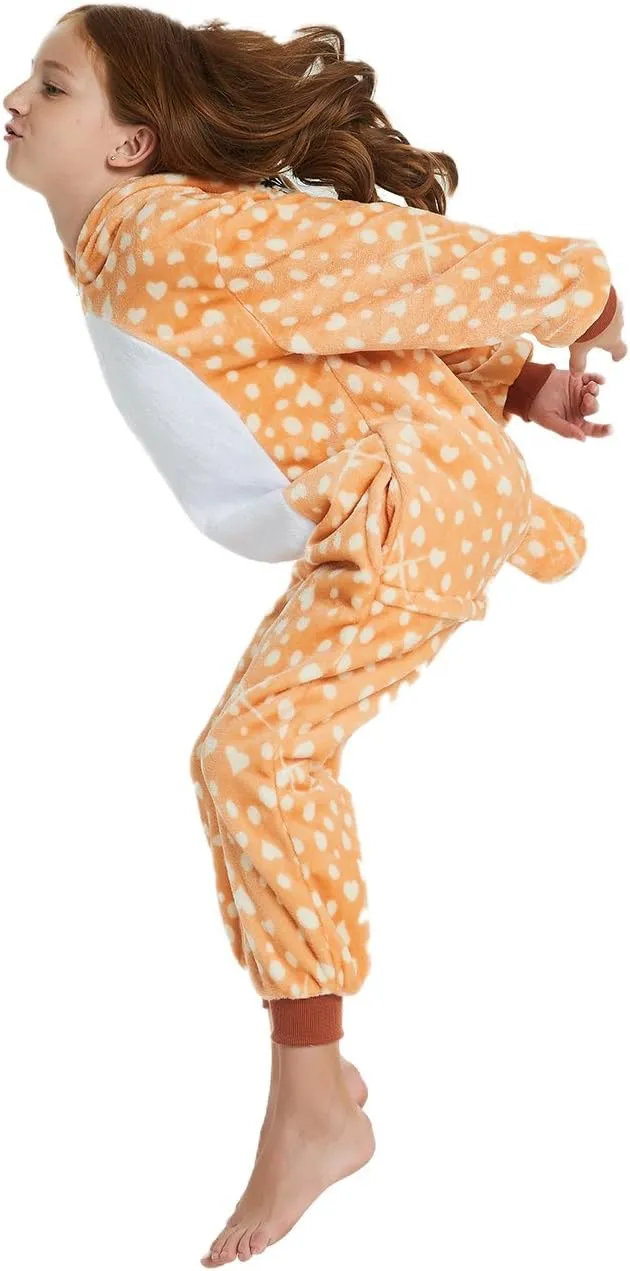 ABENCA Kids Deer Onesie Reindeer Costume Animal Girls Pajamas Christmas Halloween Cosplay Sleepwear.Dear.140