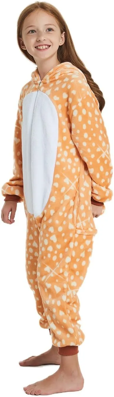 ABENCA Kids Deer Onesie Reindeer Costume Animal Girls Pajamas Christmas Halloween Cosplay Sleepwear.Dear.140
