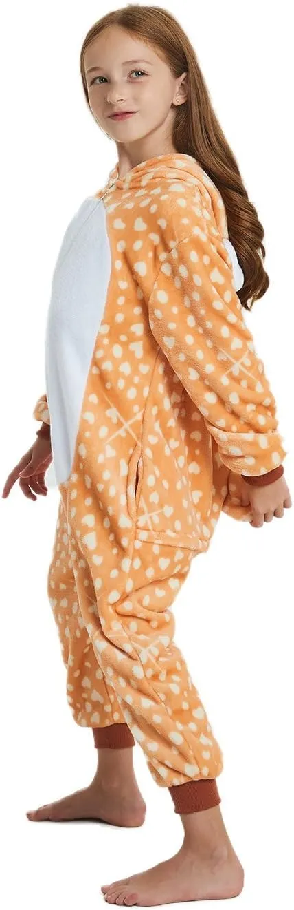 ABENCA Kids Deer Onesie Reindeer Costume Animal Girls Pajamas Christmas Halloween Cosplay Sleepwear.Dear.140