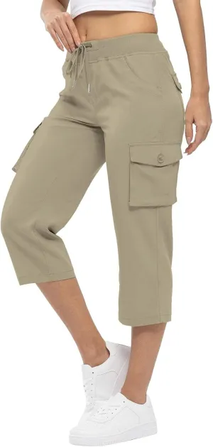 ADHOWBEW Capri Pants for Women Cargo Straight Lightweight Casual Hiking Outdoor Trip Comfy Fit Cropped Pants