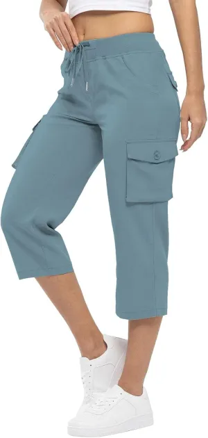 ADHOWBEW Capri Pants for Women Cargo Straight Lightweight Casual Hiking Outdoor Trip Comfy Fit Cropped Pants