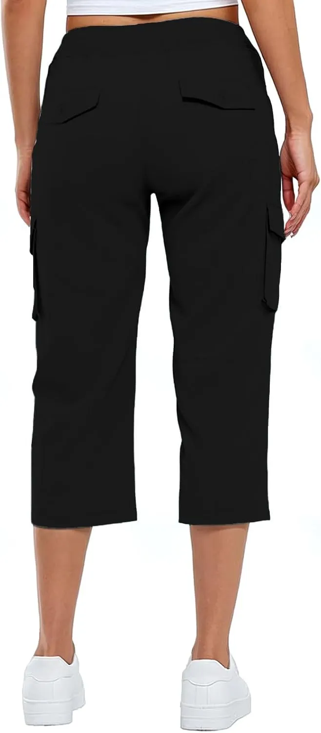 ADHOWBEW Capri Pants for Women Cargo Straight Lightweight Casual Hiking Outdoor Trip Comfy Fit Cropped Pants