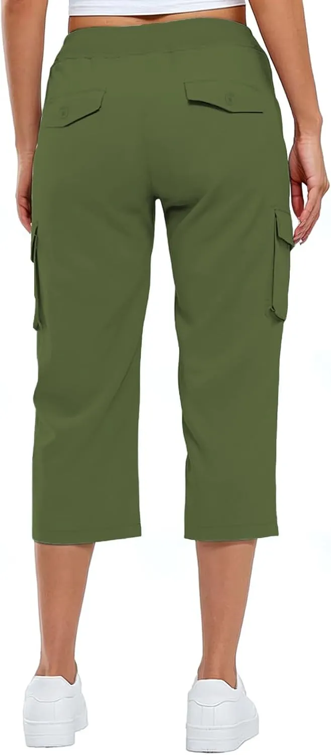 ADHOWBEW Capri Pants for Women Cargo Straight Lightweight Casual Hiking Outdoor Trip Comfy Fit Cropped Pants