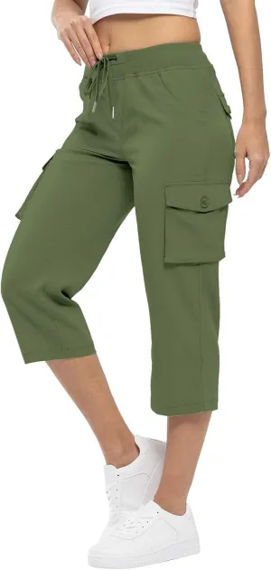 ADHOWBEW Capri Pants for Women Cargo Straight Lightweight Casual Hiking Outdoor Trip Comfy Fit Cropped Pants
