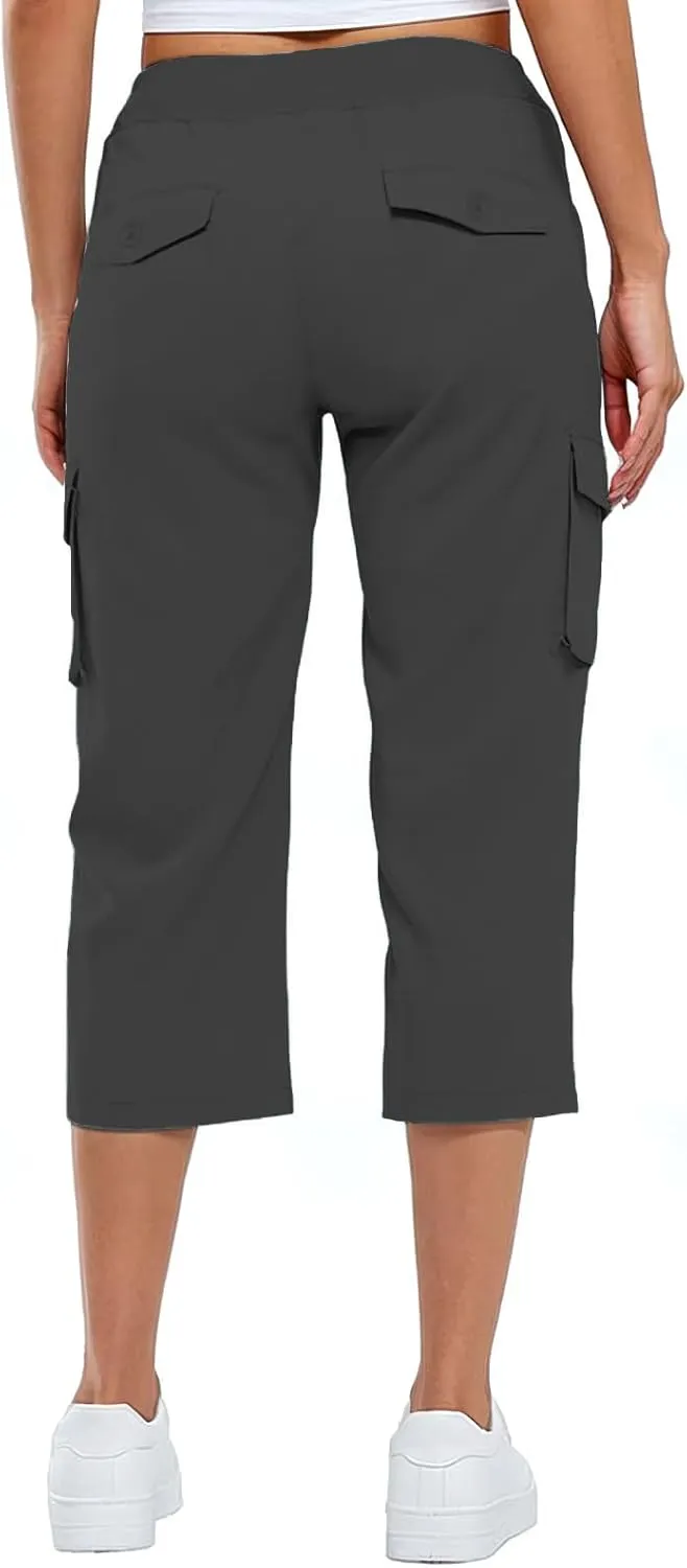 ADHOWBEW Capri Pants for Women Cargo Straight Lightweight Casual Hiking Outdoor Trip Comfy Fit Cropped Pants