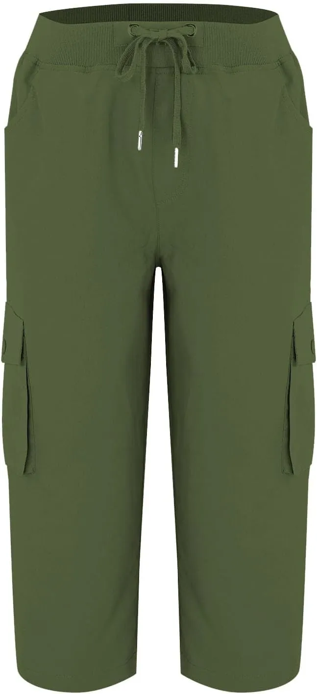 ADHOWBEW Capri Pants for Women Cargo Straight Lightweight Casual Hiking Outdoor Trip Comfy Fit Cropped Pants