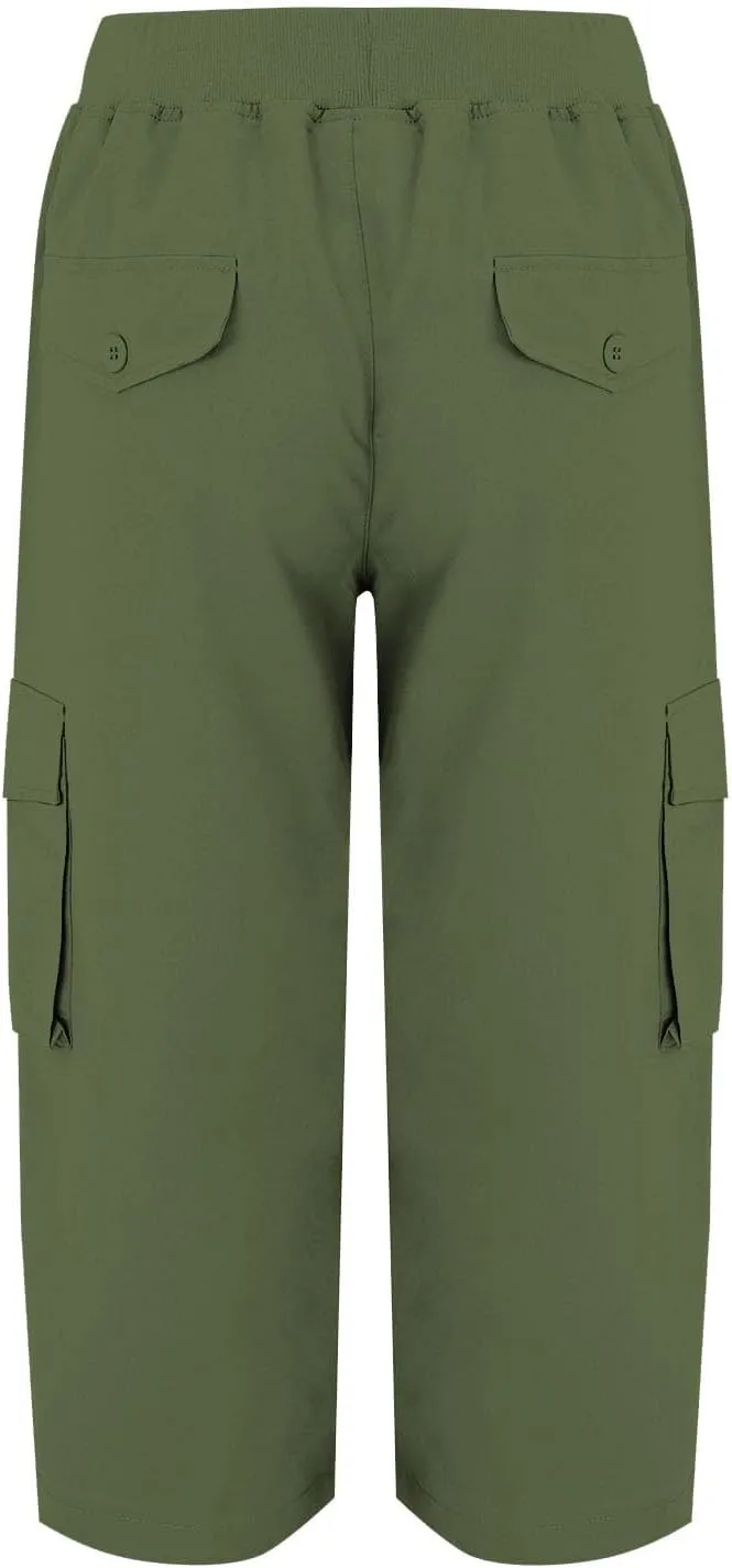 ADHOWBEW Capri Pants for Women Cargo Straight Lightweight Casual Hiking Outdoor Trip Comfy Fit Cropped Pants