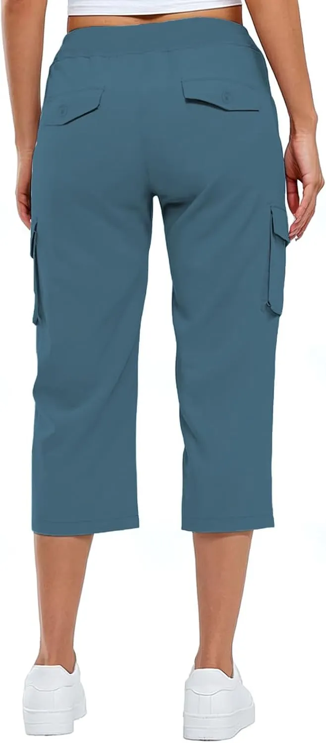 ADHOWBEW Capri Pants for Women Cargo Straight Lightweight Casual Hiking Outdoor Trip Comfy Fit Cropped Pants