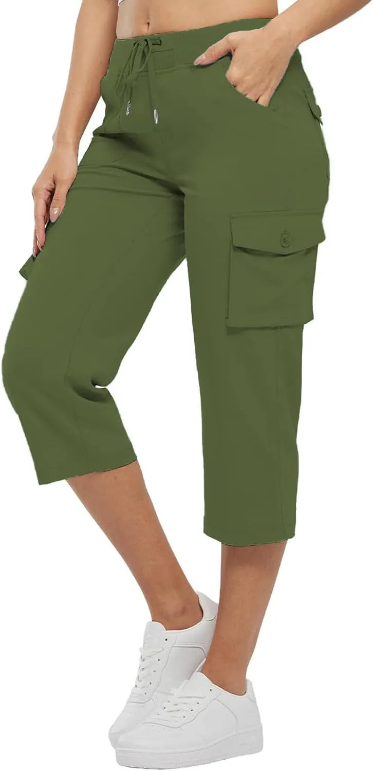 ADHOWBEW Capri Pants for Women Cargo Straight Lightweight Casual Hiking Outdoor Trip Comfy Fit Cropped Pants