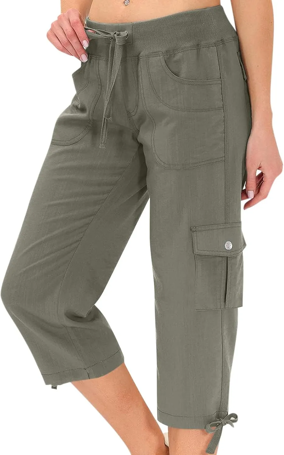 ADHOWBEW Capri Pants for Women Cargo Straight Lightweight Casual Hiking Outdoor Trip Comfy Fit Cropped Pants