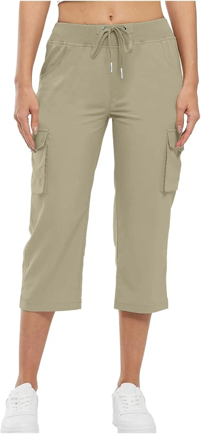ADHOWBEW Capri Pants for Women Cargo Straight Lightweight Casual Hiking Outdoor Trip Comfy Fit Cropped Pants