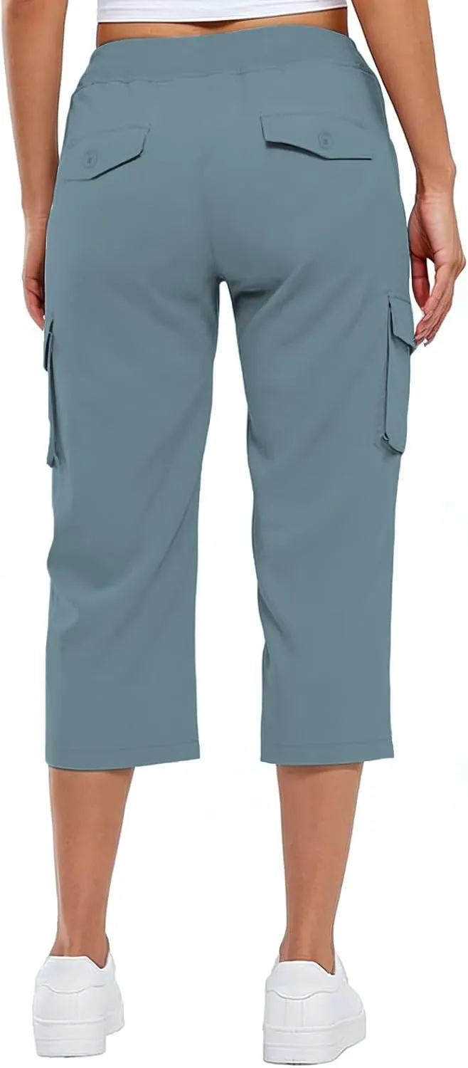 ADHOWBEW Capri Pants for Women Cargo Straight Lightweight Casual Hiking Outdoor Trip Comfy Fit Cropped Pants