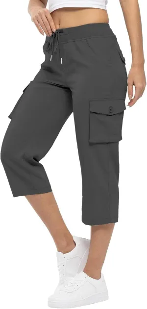 ADHOWBEW Capri Pants for Women Cargo Straight Lightweight Casual Hiking Outdoor Trip Comfy Fit Cropped Pants