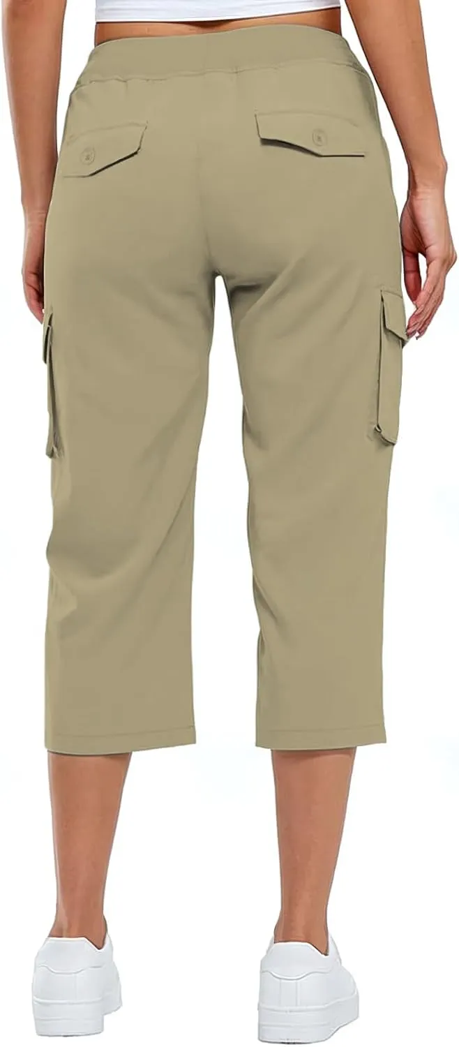 ADHOWBEW Capri Pants for Women Cargo Straight Lightweight Casual Hiking Outdoor Trip Comfy Fit Cropped Pants