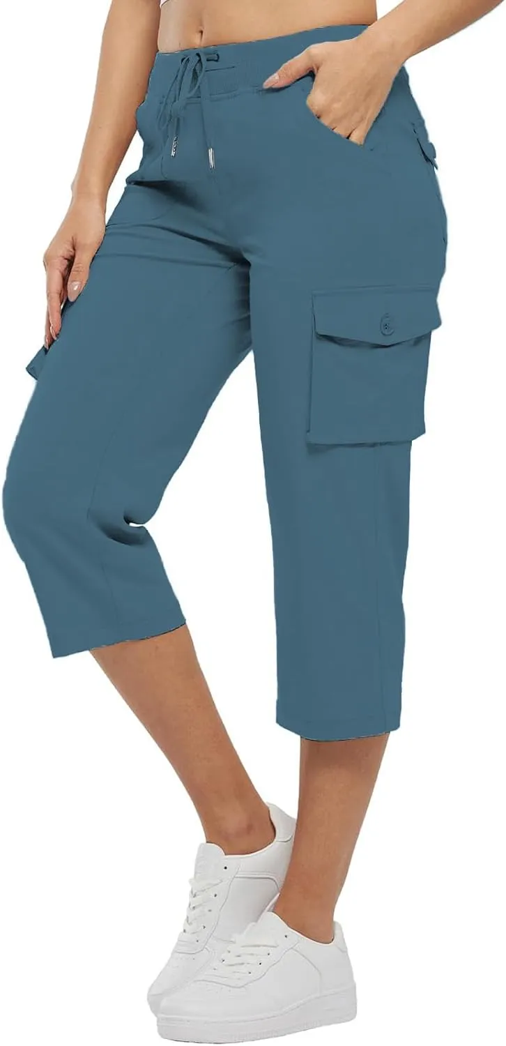 ADHOWBEW Capri Pants for Women Cargo Straight Lightweight Casual Hiking Outdoor Trip Comfy Fit Cropped Pants