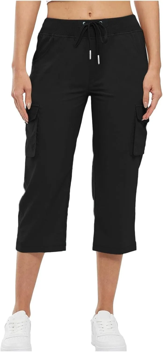 ADHOWBEW Capri Pants for Women Cargo Straight Lightweight Casual Hiking Outdoor Trip Comfy Fit Cropped Pants