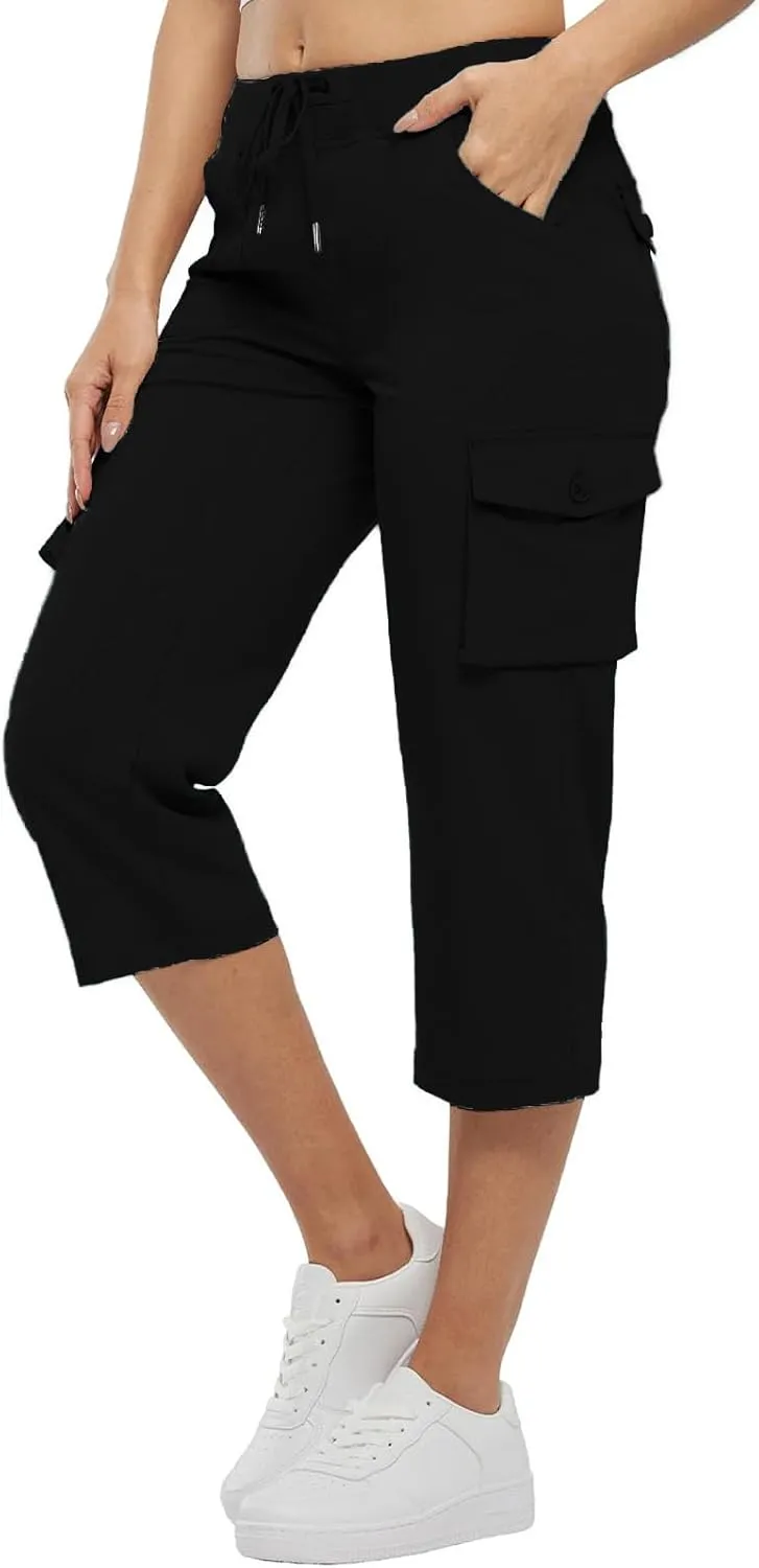 ADHOWBEW Capri Pants for Women Cargo Straight Lightweight Casual Hiking Outdoor Trip Comfy Fit Cropped Pants