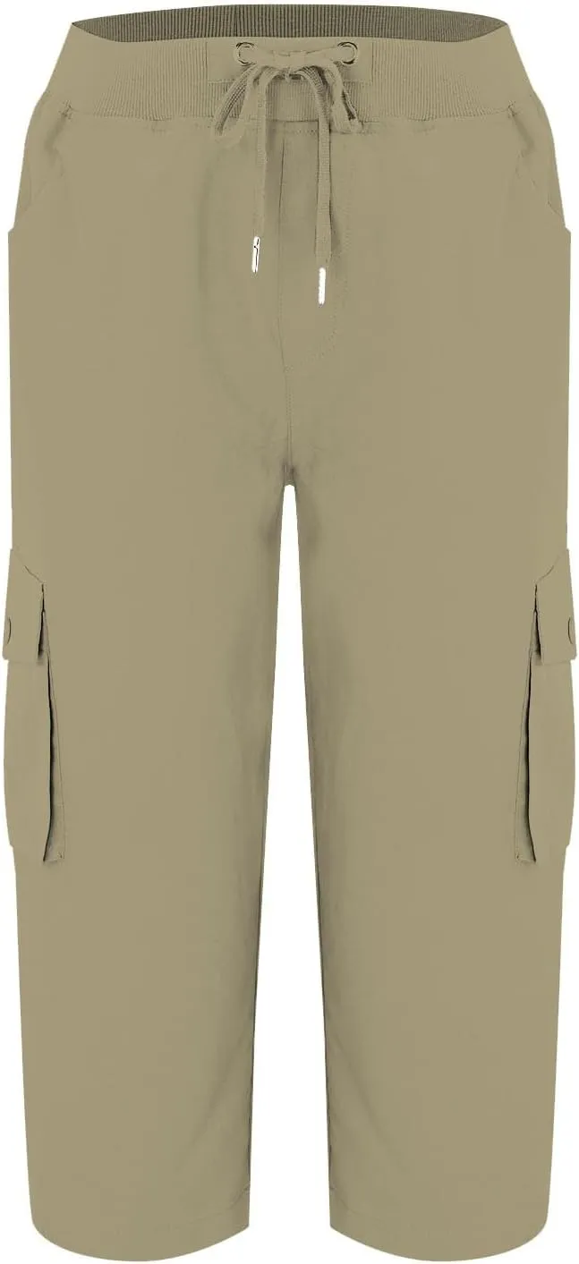 ADHOWBEW Capri Pants for Women Cargo Straight Lightweight Casual Hiking Outdoor Trip Comfy Fit Cropped Pants