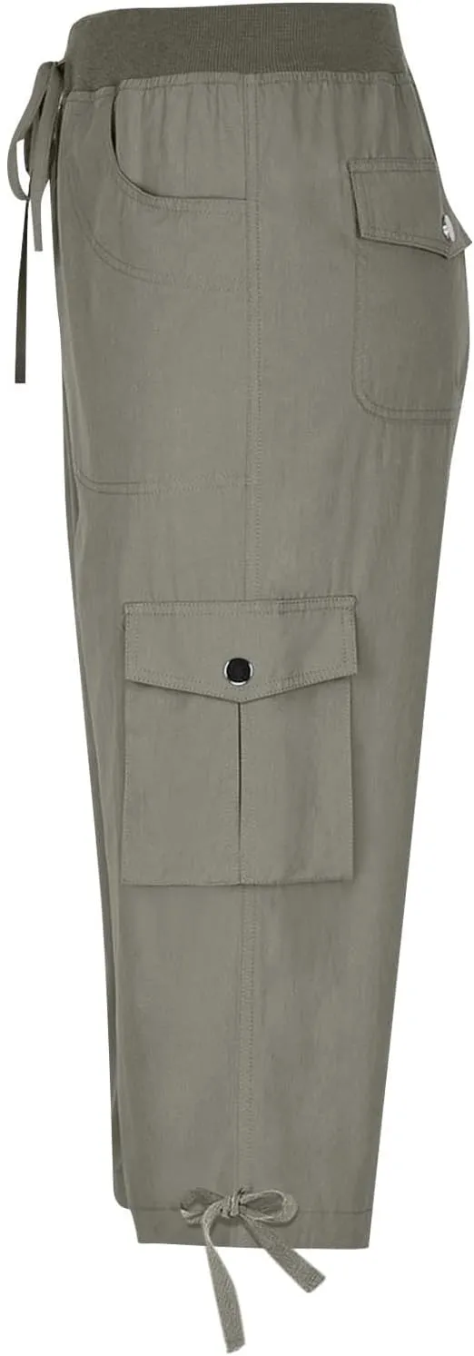 ADHOWBEW Capri Pants for Women Cargo Straight Lightweight Casual Hiking Outdoor Trip Comfy Fit Cropped Pants