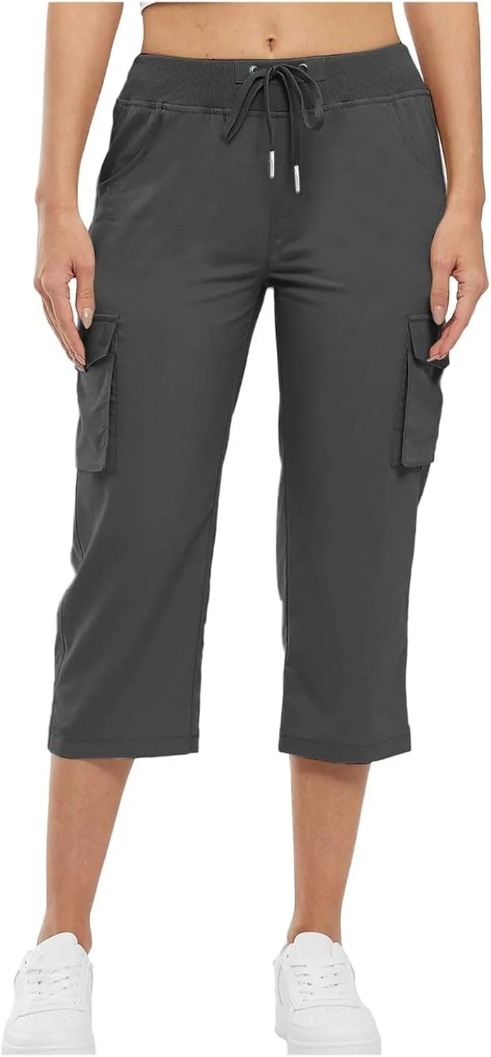 ADHOWBEW Capri Pants for Women Cargo Straight Lightweight Casual Hiking Outdoor Trip Comfy Fit Cropped Pants
