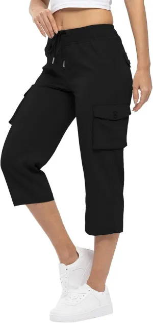ADHOWBEW Capri Pants for Women Cargo Straight Lightweight Casual Hiking Outdoor Trip Comfy Fit Cropped Pants
