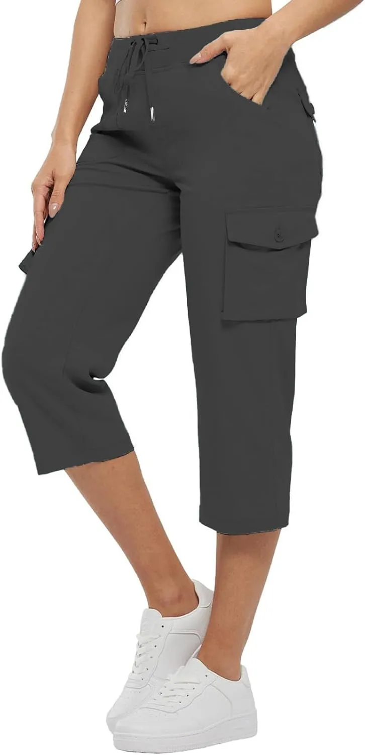 ADHOWBEW Capri Pants for Women Cargo Straight Lightweight Casual Hiking Outdoor Trip Comfy Fit Cropped Pants