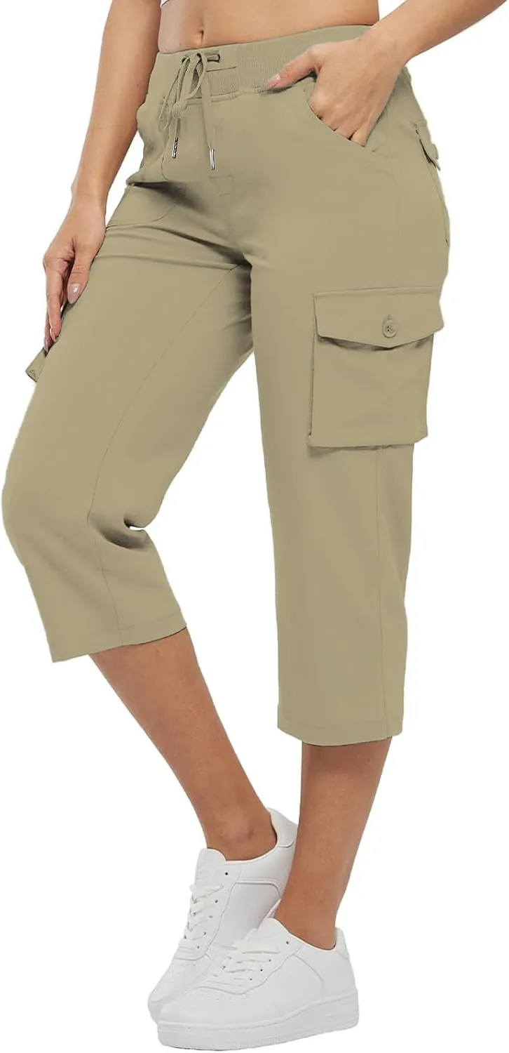 ADHOWBEW Capri Pants for Women Cargo Straight Lightweight Casual Hiking Outdoor Trip Comfy Fit Cropped Pants