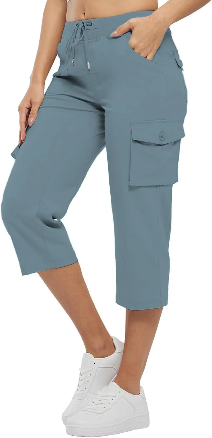ADHOWBEW Capri Pants for Women Cargo Straight Lightweight Casual Hiking Outdoor Trip Comfy Fit Cropped Pants