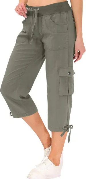 ADHOWBEW Capri Pants for Women Cargo Straight Lightweight Casual Hiking Outdoor Trip Comfy Fit Cropped Pants