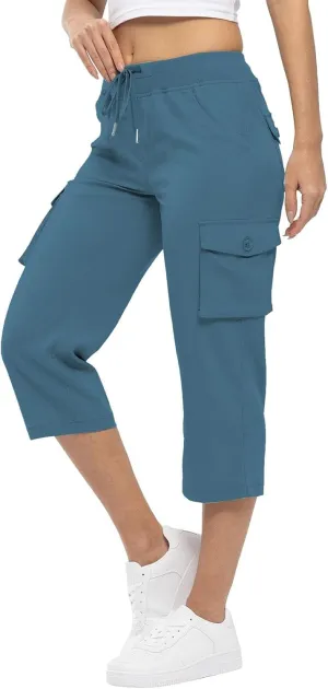 ADHOWBEW Capri Pants for Women Cargo Straight Lightweight Casual Hiking Outdoor Trip Comfy Fit Cropped Pants