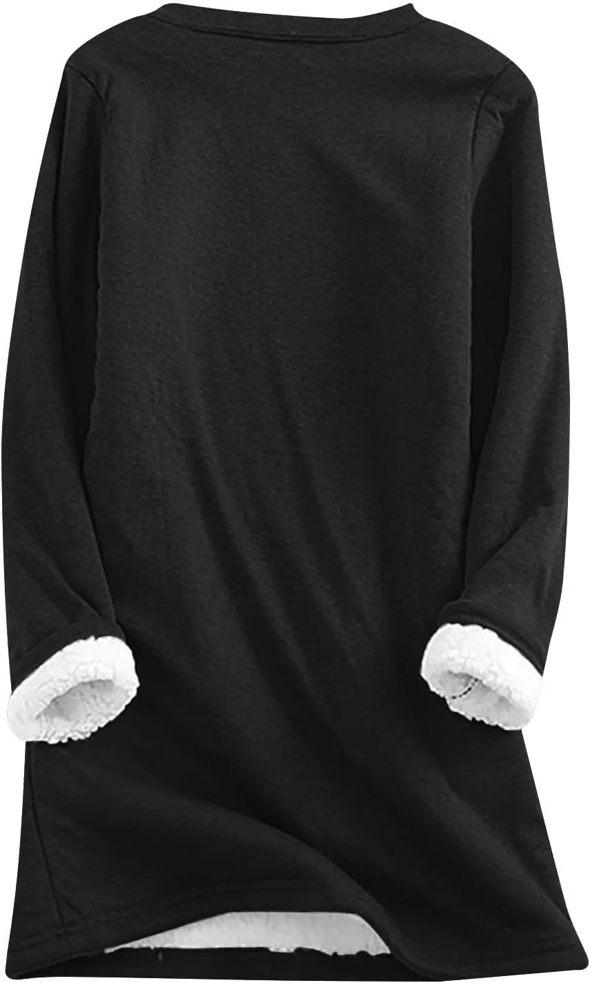 aihihe Women's Winter Warm Fleece Sherpa Lined Sweatshirts Plus Size Crewneck Casual Fluffy Loungewear Thermal Pullover