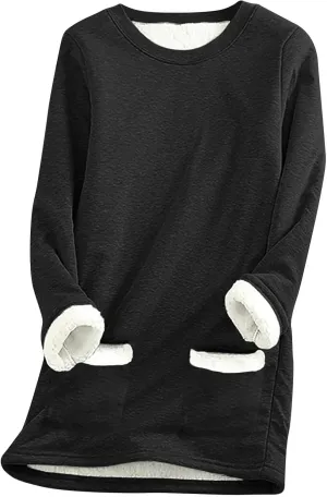 aihihe Women's Winter Warm Fleece Sherpa Lined Sweatshirts Plus Size Crewneck Casual Fluffy Loungewear Thermal Pullover