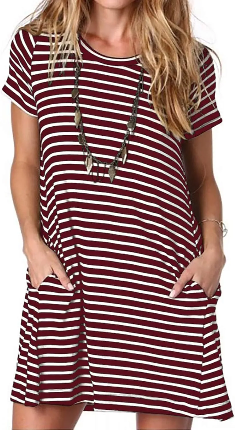 Alaster Women’s Casual Summer T Shirt Dress Loose Short Sleeve Tunic Dress with Pocket for Women