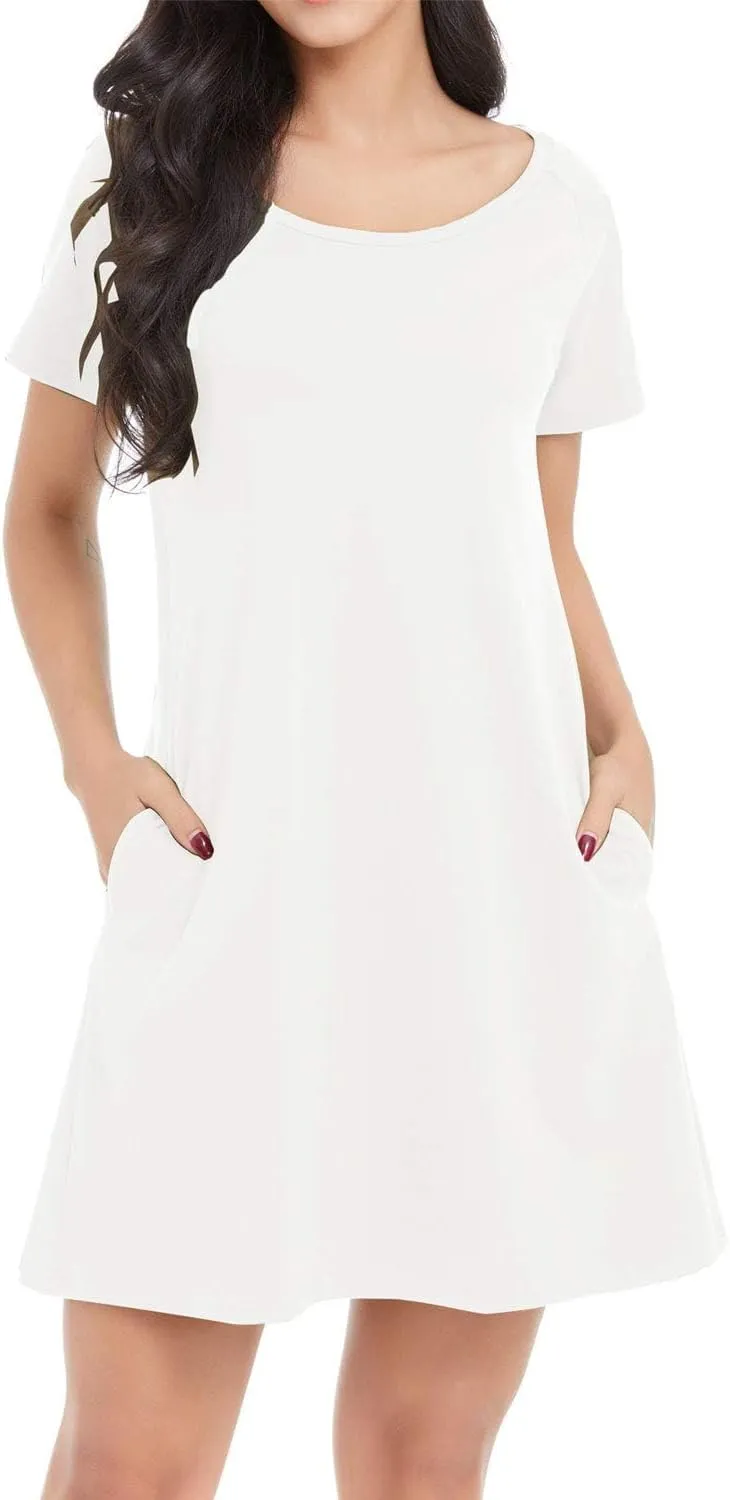 Alaster Women’s Casual Summer T Shirt Dress Loose Short Sleeve Tunic Dress with Pocket for Women