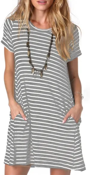 Alaster Women’s Casual Summer T Shirt Dress Loose Short Sleeve Tunic Dress with Pocket for Women