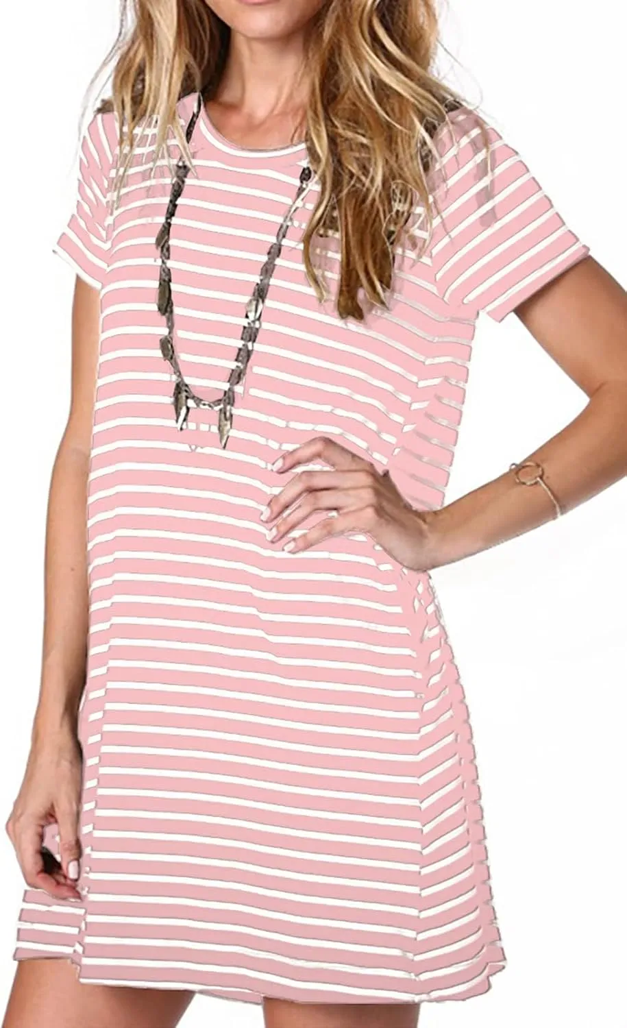 Alaster Women’s Casual Summer T Shirt Dress Loose Short Sleeve Tunic Dress with Pocket for Women