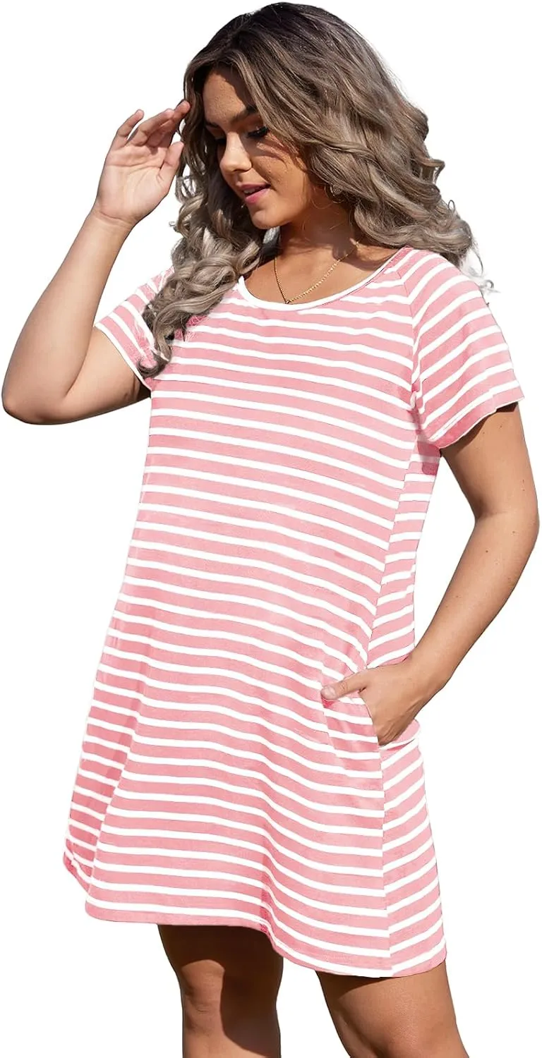 Alaster Women’s Casual Summer T Shirt Dress Loose Short Sleeve Tunic Dress with Pocket for Women