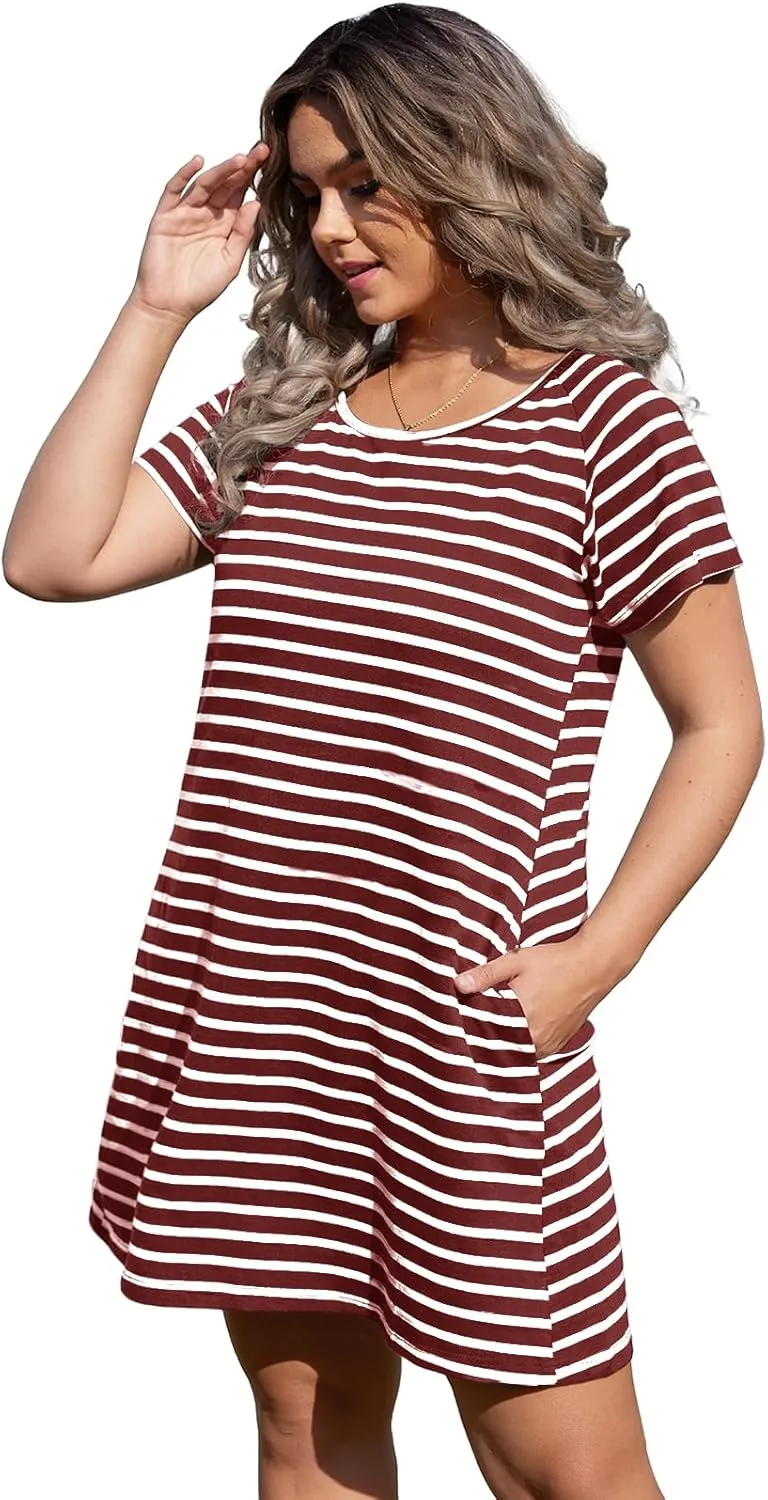 Alaster Women’s Casual Summer T Shirt Dress Loose Short Sleeve Tunic Dress with Pocket for Women