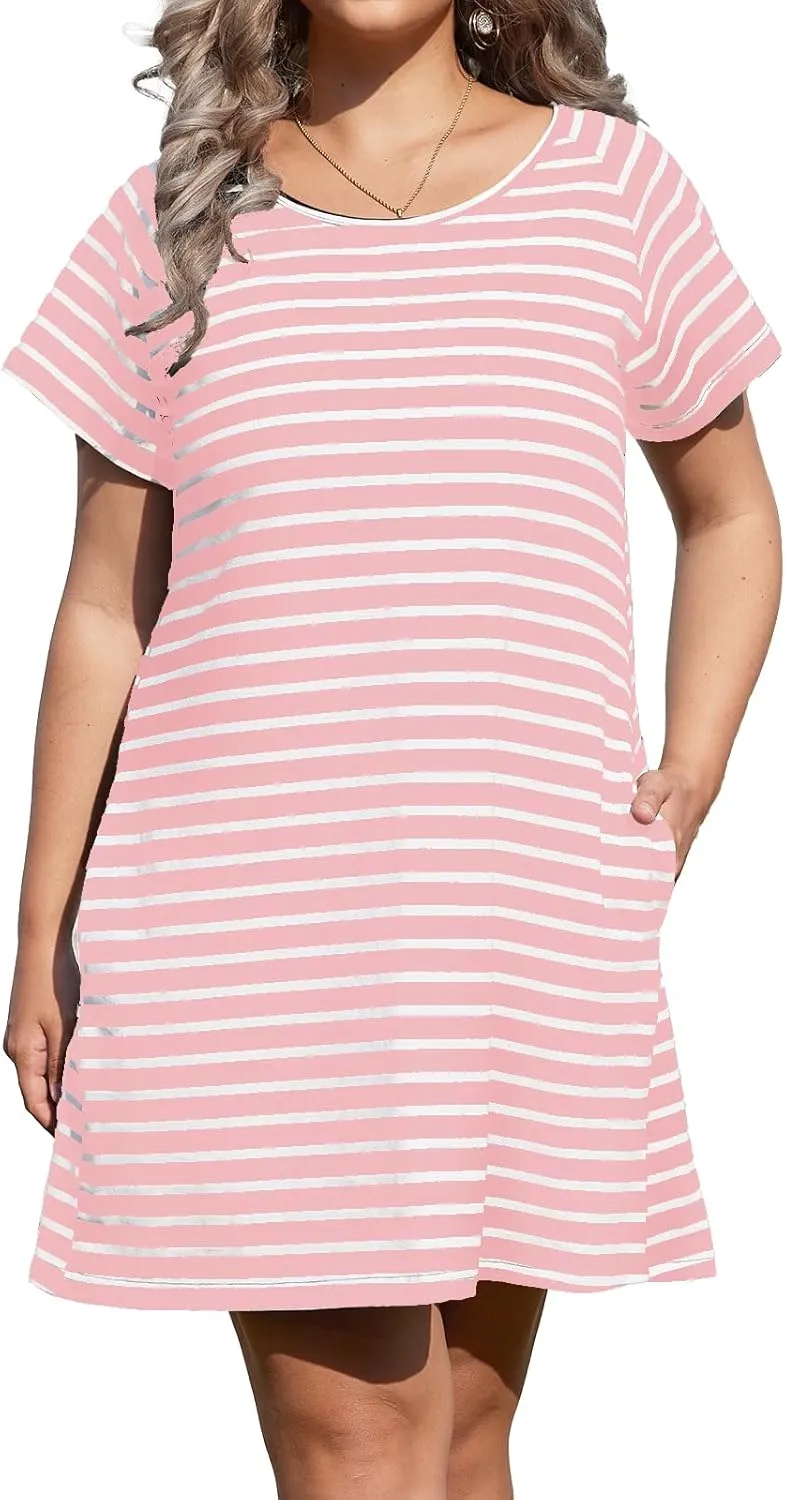 Alaster Women’s Casual Summer T Shirt Dress Loose Short Sleeve Tunic Dress with Pocket for Women