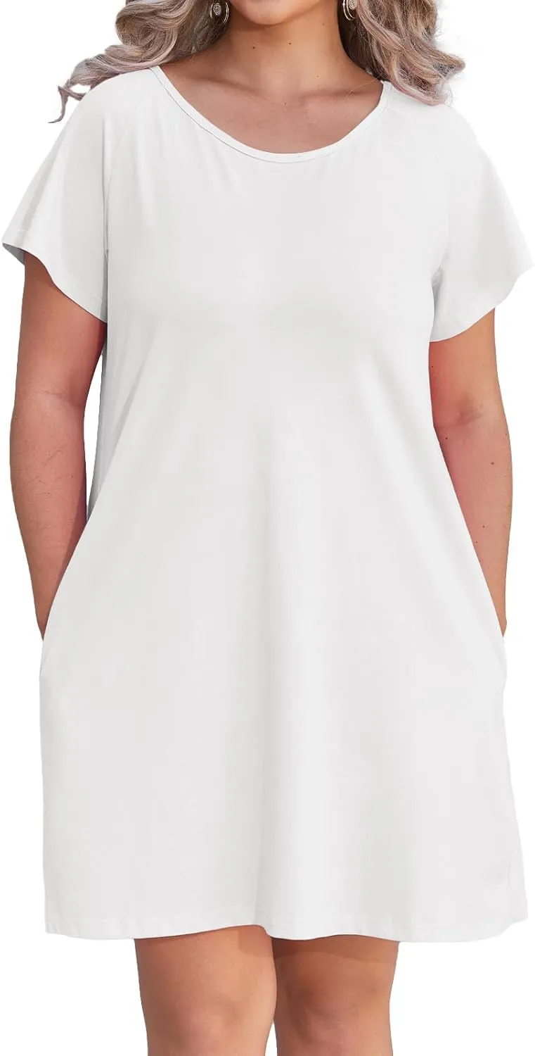 Alaster Women’s Casual Summer T Shirt Dress Loose Short Sleeve Tunic Dress with Pocket for Women