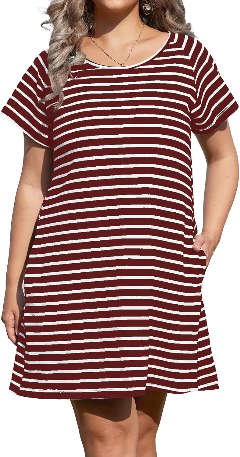Alaster Women’s Casual Summer T Shirt Dress Loose Short Sleeve Tunic Dress with Pocket for Women