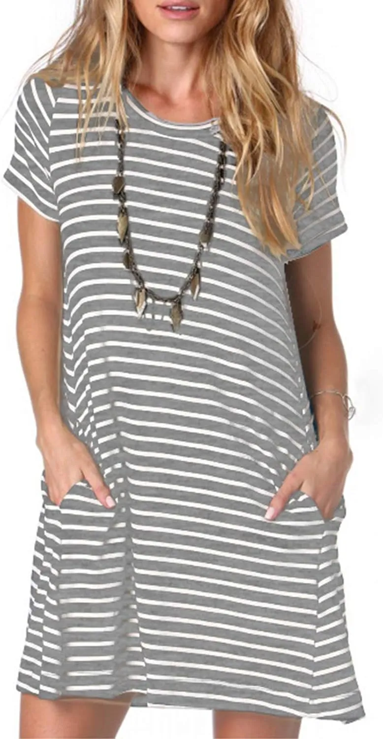 Alaster Women’s Casual Summer T Shirt Dress Loose Short Sleeve Tunic Dress with Pocket for Women