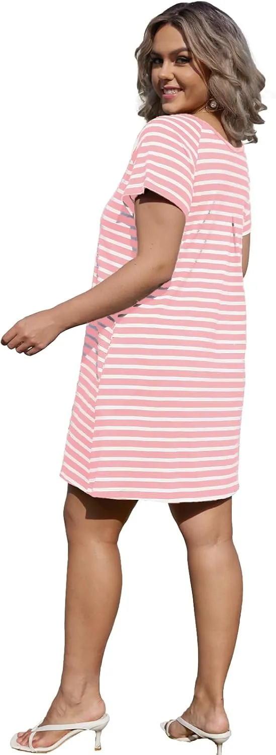 Alaster Women’s Casual Summer T Shirt Dress Loose Short Sleeve Tunic Dress with Pocket for Women