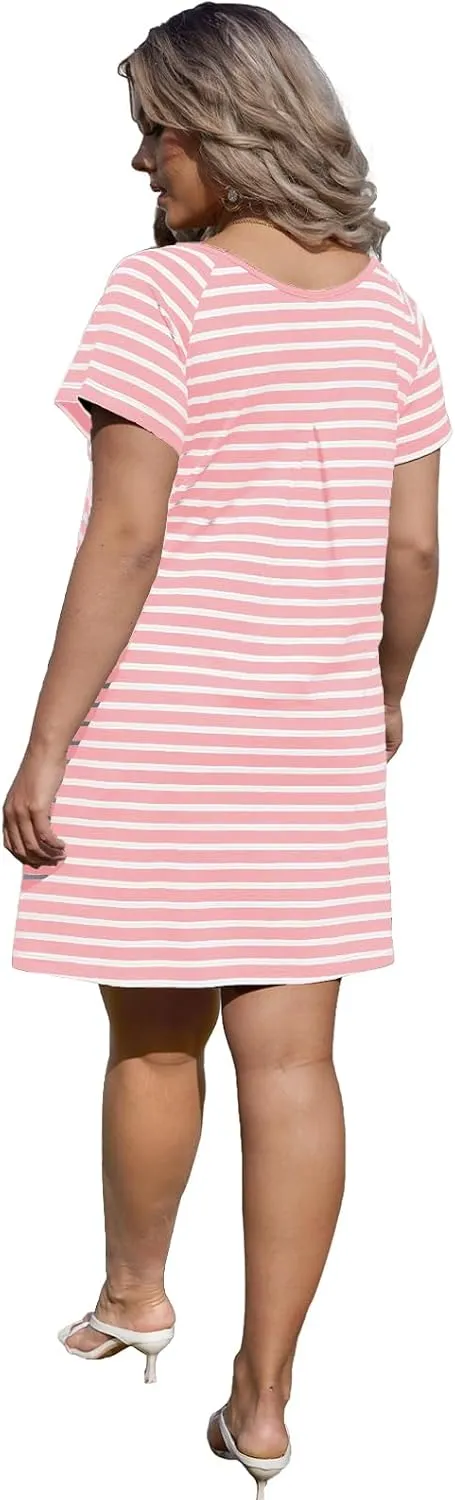 Alaster Women’s Casual Summer T Shirt Dress Loose Short Sleeve Tunic Dress with Pocket for Women
