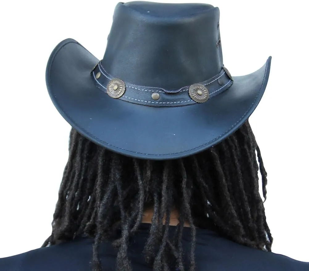 Armory Replicas Cowhide Leather Hat Buffalo Nickel Crushable Outback Cowpuncher Hat Handmade with Western Style Wide Brim