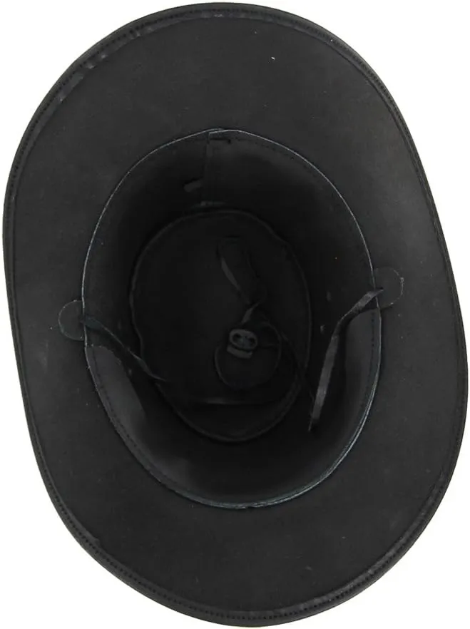 Armory Replicas Cowhide Leather Hat Buffalo Nickel Crushable Outback Cowpuncher Hat Handmade with Western Style Wide Brim