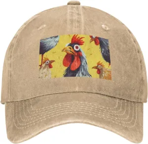 Art Chicken Painting Unisex Baseball Cap Breathable Cotton Trucker Hat Classic Denim Dad Hat Summer Sun Hat